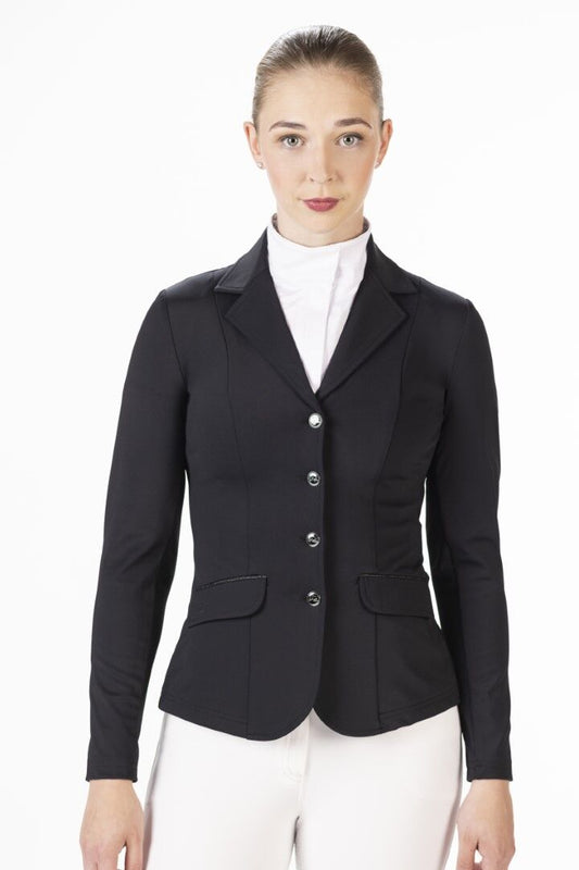 Equestrian show jacket. Dark color with four buttons
