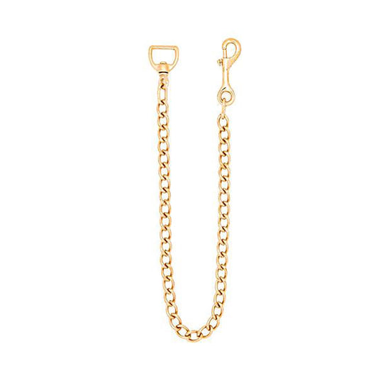 brass plated chain for lead rope attachment.