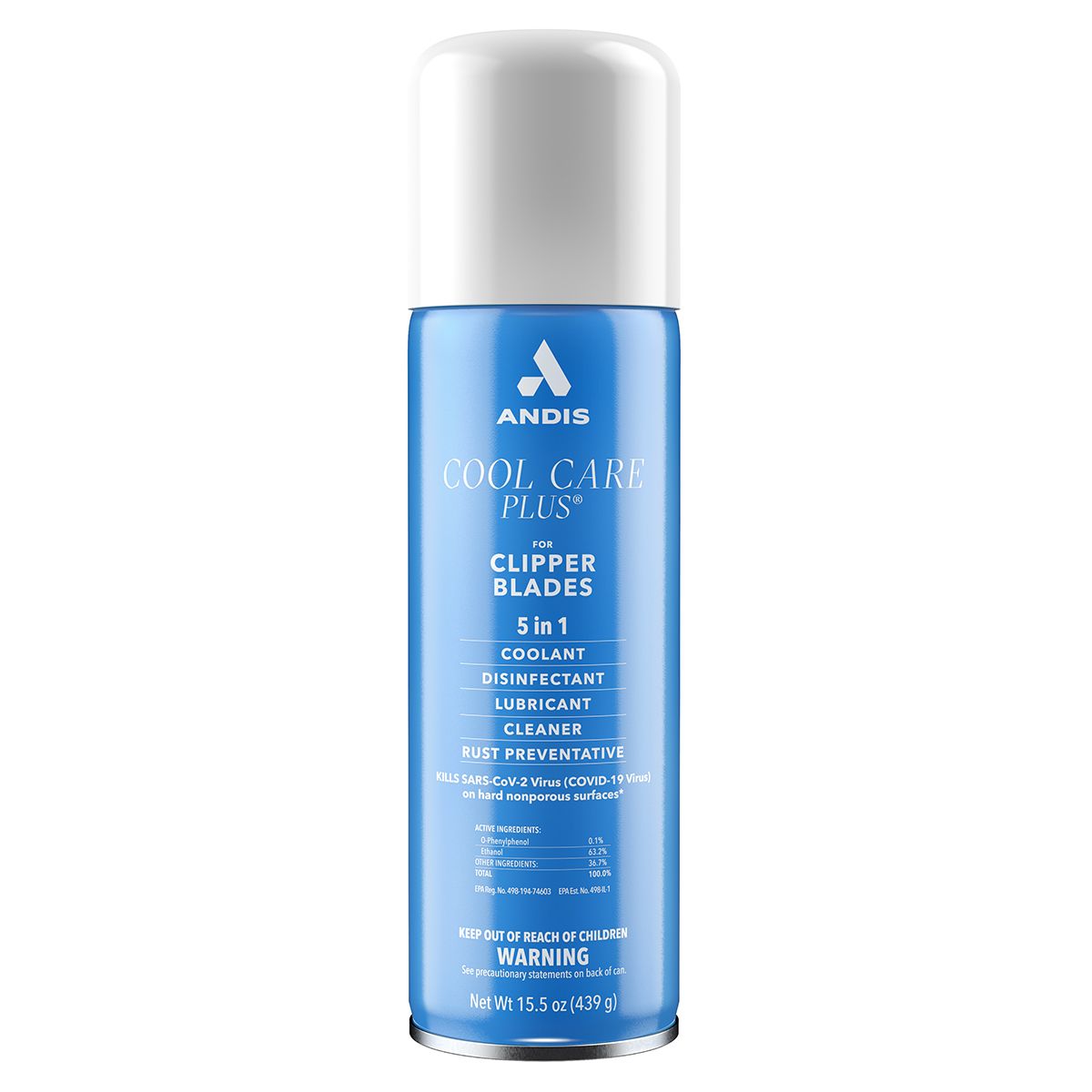 Blue spray can of Andis Cool Care Plus for clipper blades