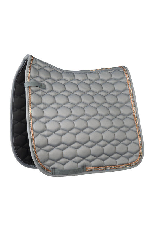 Grey dressage saddle pad with rosegold trim
