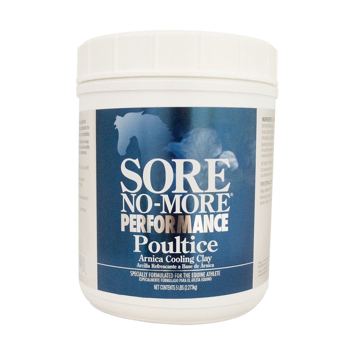 Blue label container of Sore no more poultice