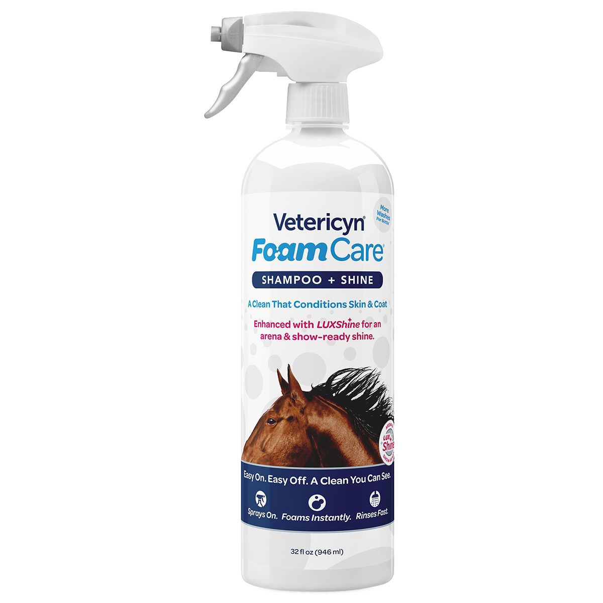 White spray bottle of Verericyn Foam Care Shampoo + shine