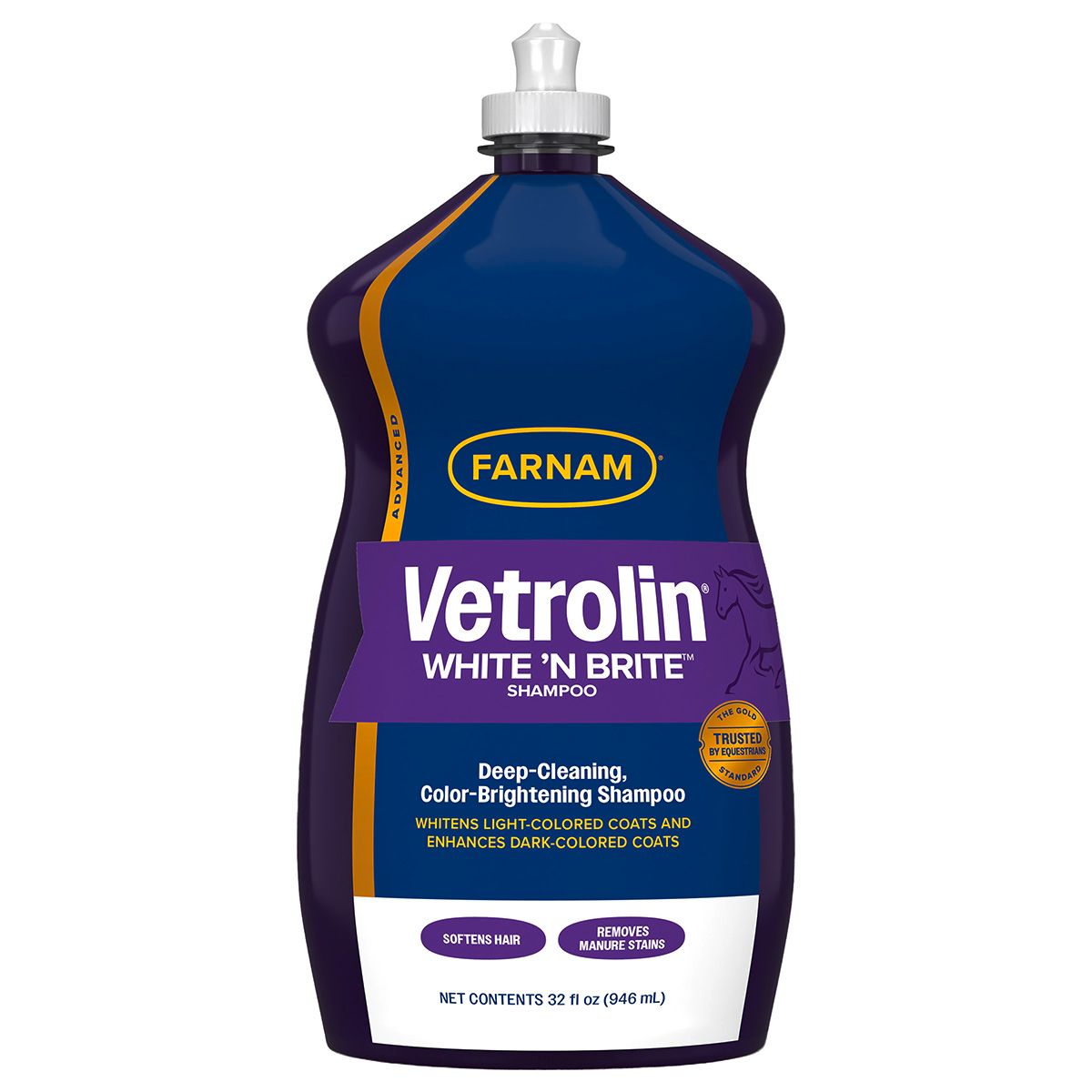 Farnam Vetrolin White 'N Brite shampoo bottle on a white background