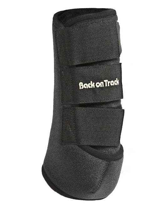 Black front soft exercise boot with velcro with Back on Track branding