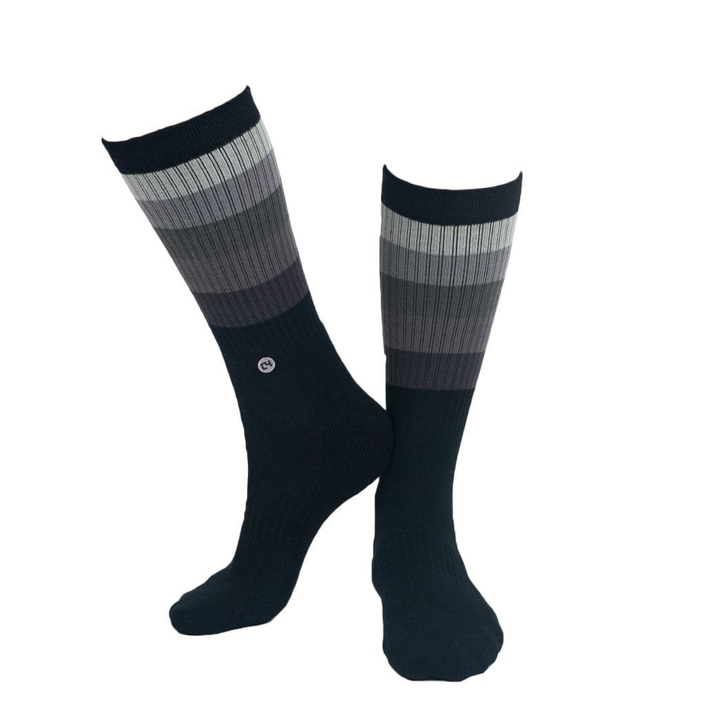 Striped crew sock.  Greys.