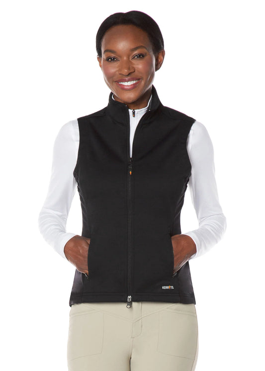 woman wearing a simple black riding vest