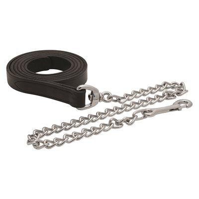 Black leather lead with silver shank chain