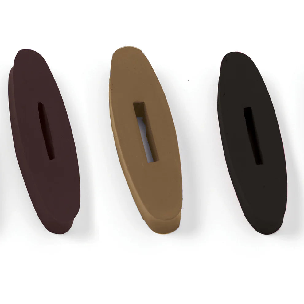 Rubber rein stoppers shown in dark brown, lightbrown and black