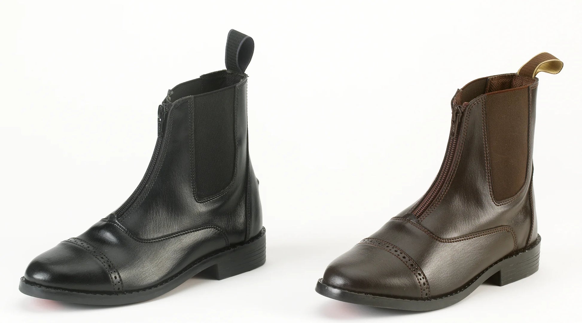 One black and one brown english riding paddock boot