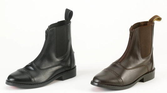 One black and one brown english riding paddock boot