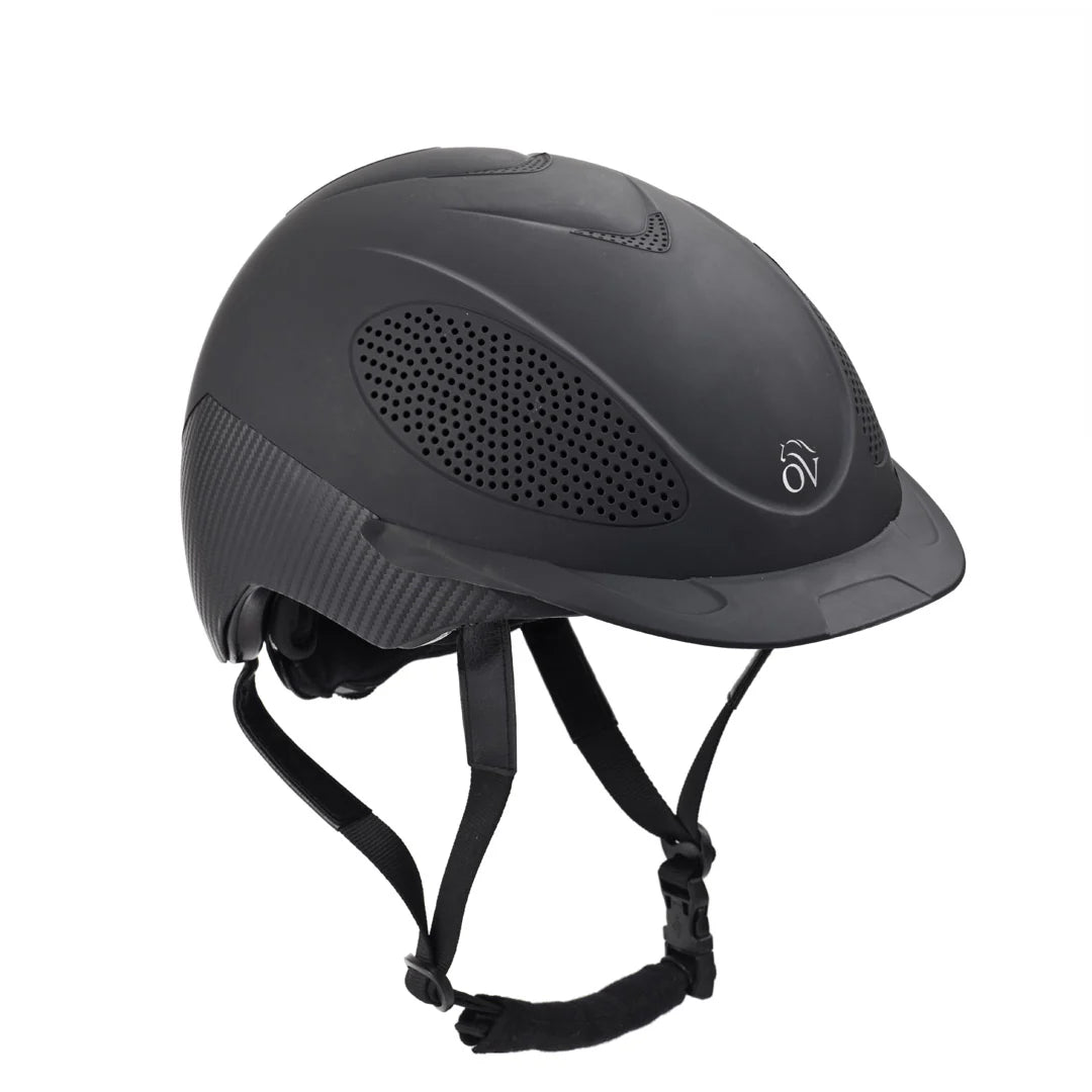 Black riding helmet with OV logo in front