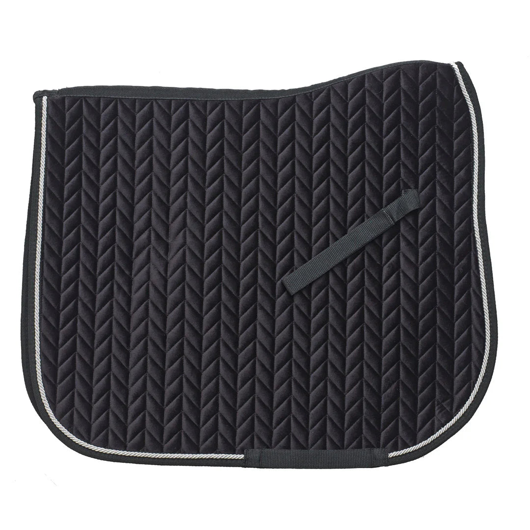 Black dressage saddle pad with silver cord