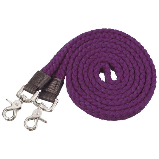 Purple nylon western reins with scissor snaps at both ends