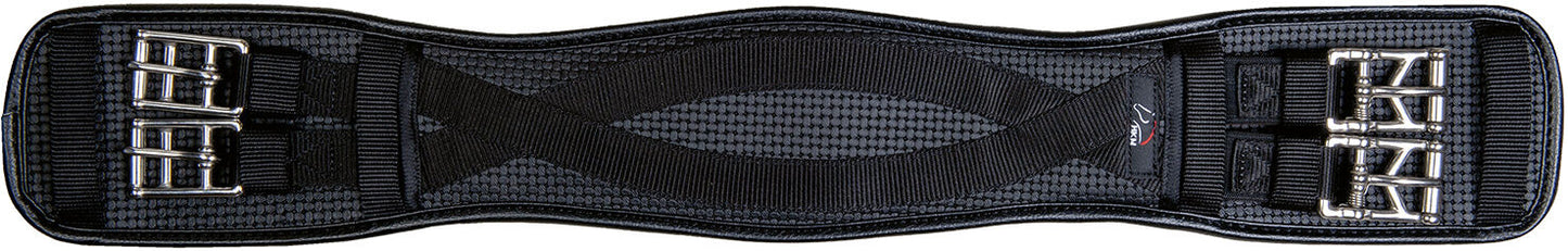 Black contoured dressage girth with double buckles