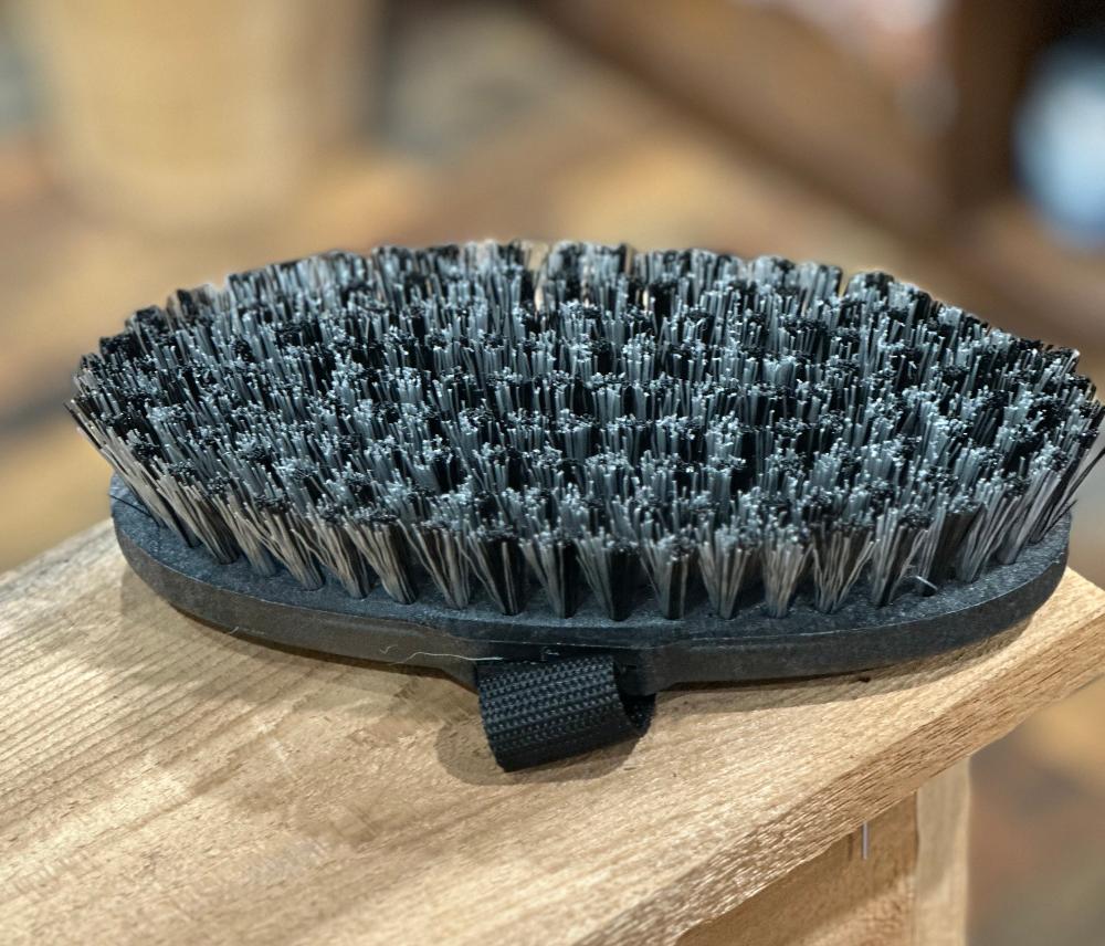 hand held grooming brush with medium/short length bristles - black and grey