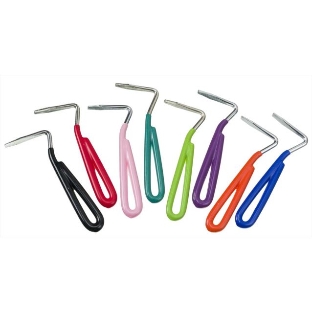 Set of colorful hoof picks on a white background