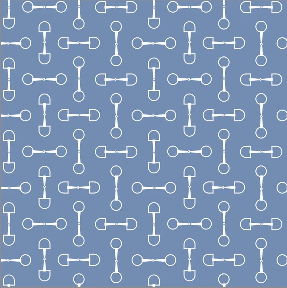 swatch of fabric - blue with white dee ring and loose ring bits