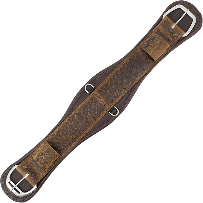 Brown leather tooled western cinch