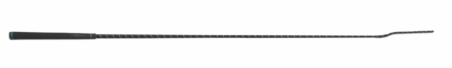 Equestrian dressage whip with blue and black threads