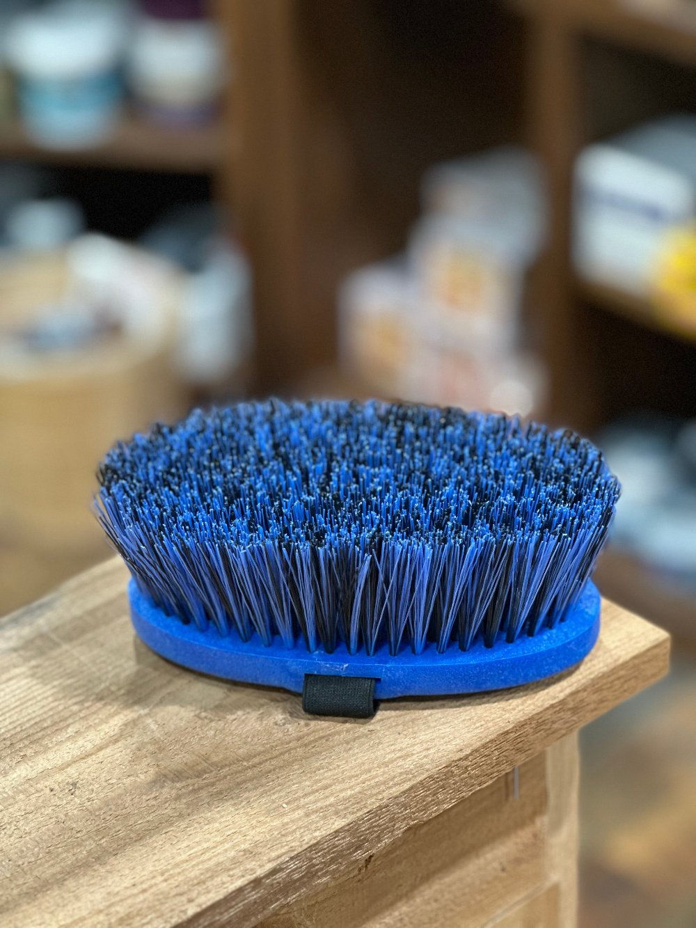 hand held grooming brush with medium/short length bristles - royal blue