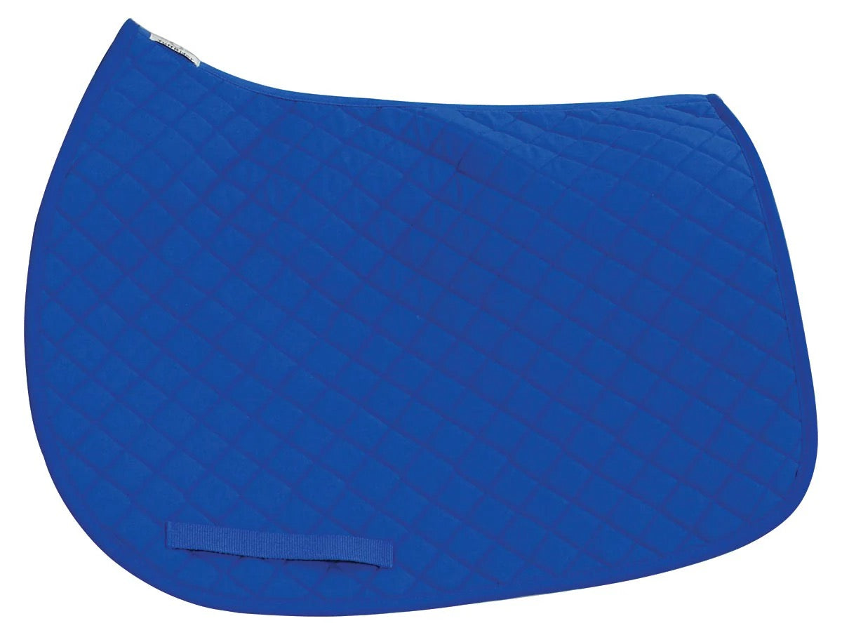 Photo of royal blue colored quilted English riding saddle pad