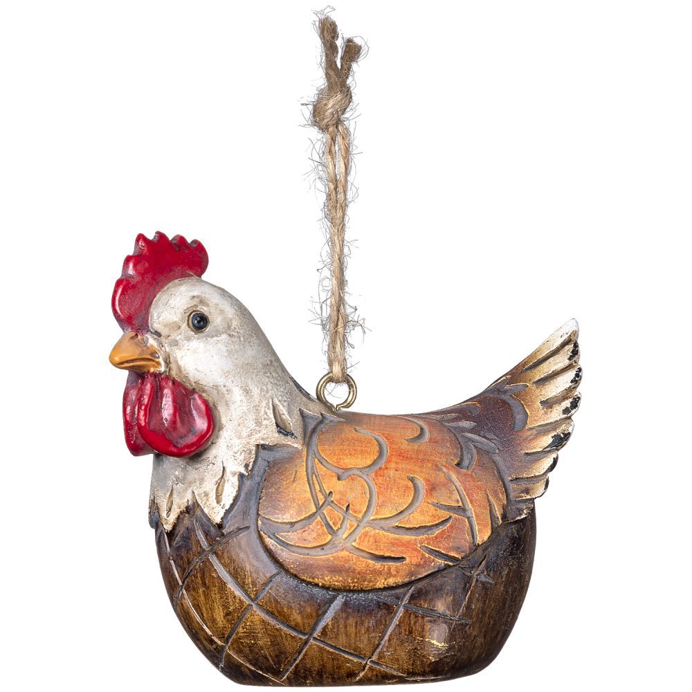 Brown and white chicken ornament