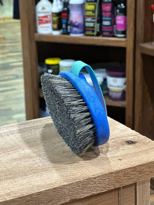 hand held grooming brush with medium/short length bristles - royal blue