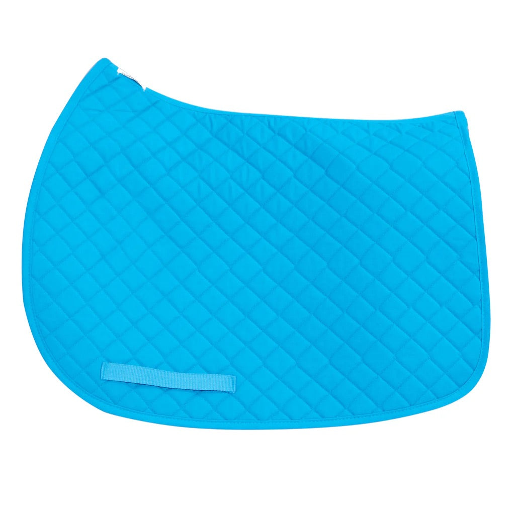 Photo of ocean blue colored quilted English riding saddle pad