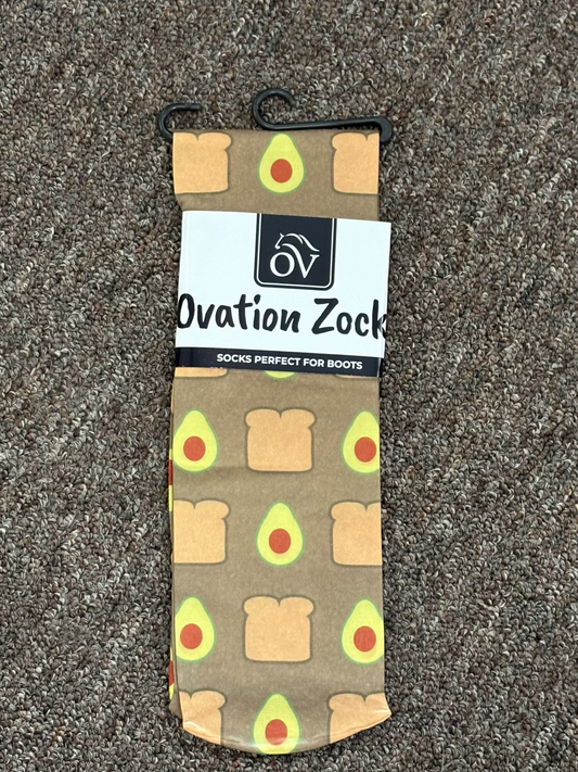 Tan sock with halved avacado and slices of toast as print