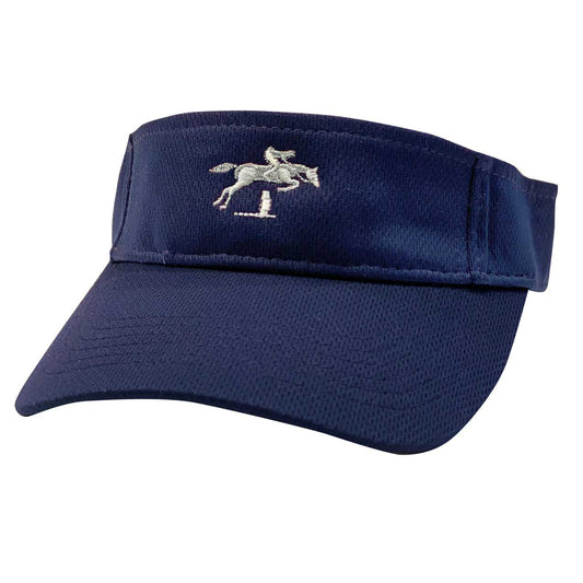 Navy visor with a jumping horse on front
