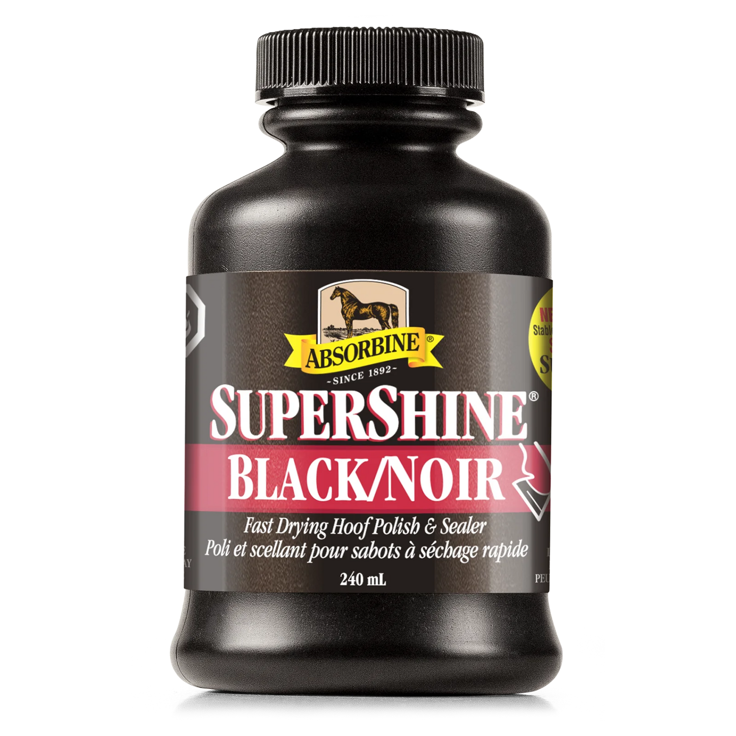 240 ml container of black hoof shine for horses
