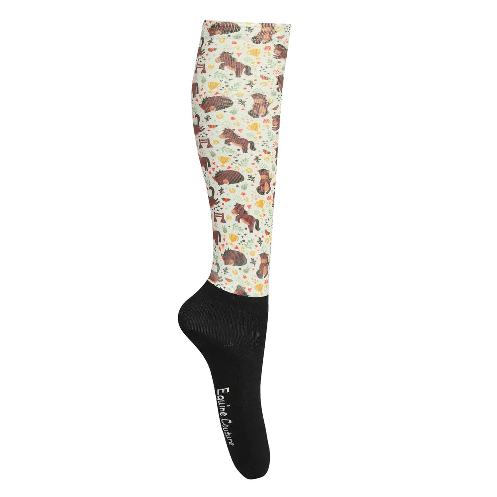 Boot sock with fat pony print - black foot