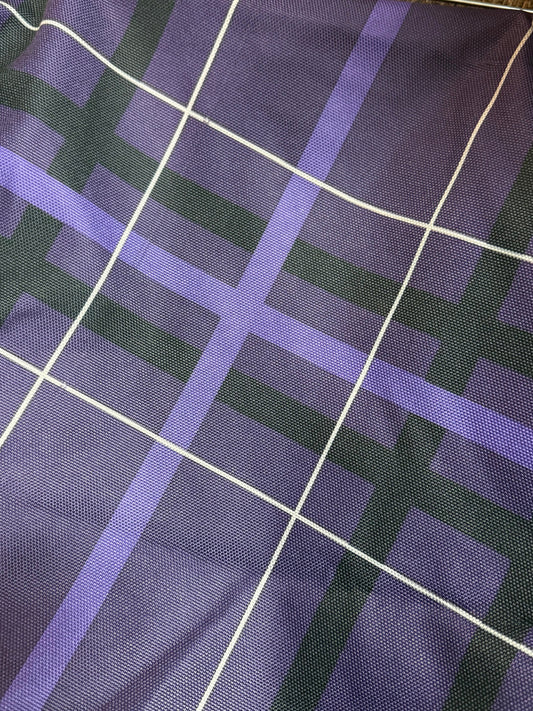 Fabric swatch of plaid saddle cover - mulberry plaid