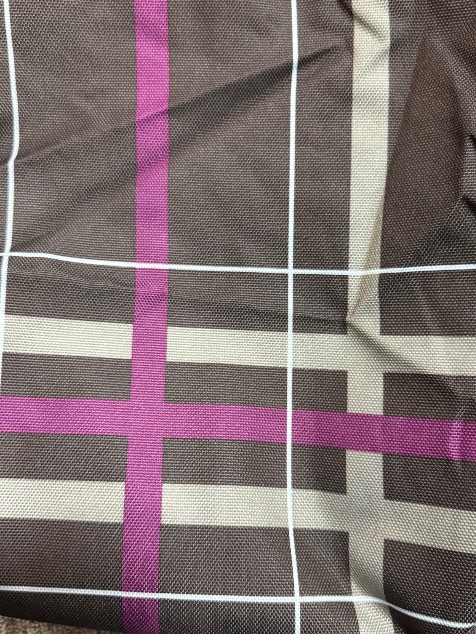 Fabric swatch of plaid saddle cover - carob brown plaid