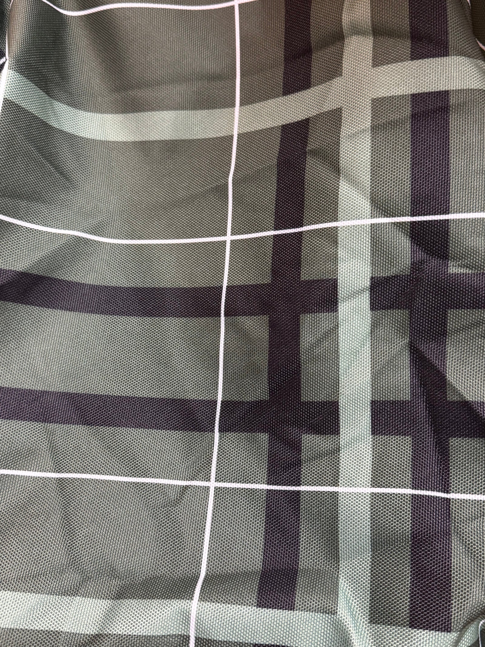 Fabric swatch of plaid saddle cover - basil creme plaid