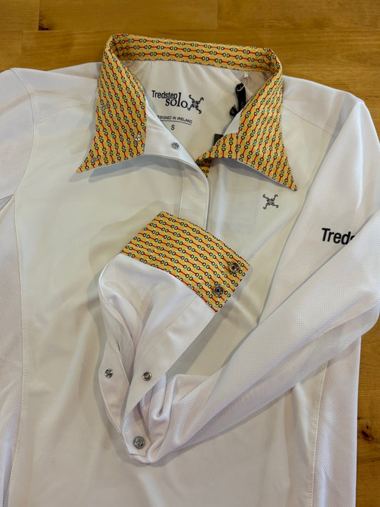 gold printed collar and cuff of riding shirt