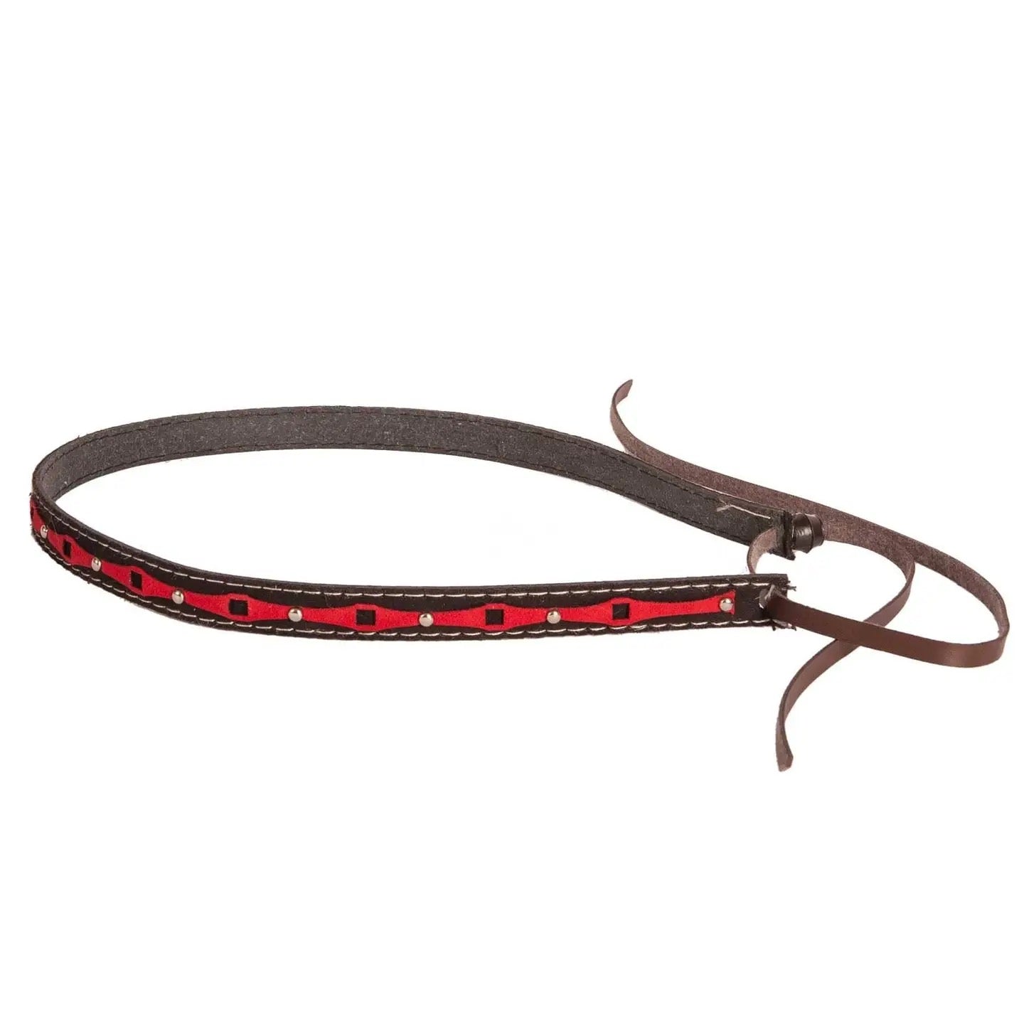 Hat band for cowboy/girl hat. dark band with red, black and silver embellishments