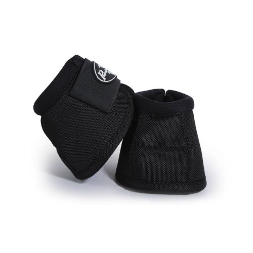 A pair of black bell boots with velcro fastenings