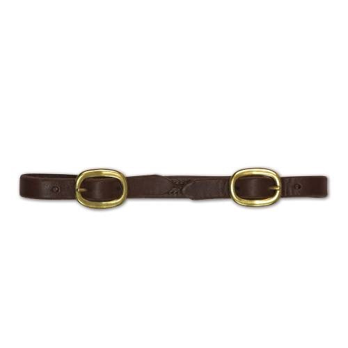 a dark leather equestrian curb strap with two buckles