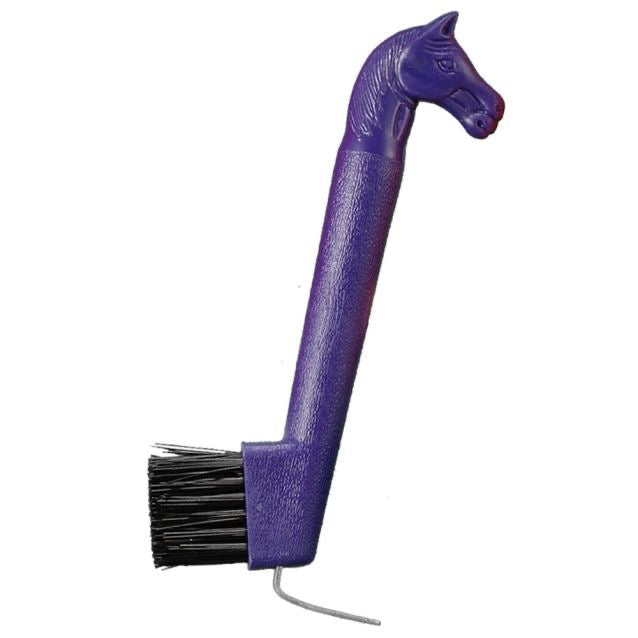 Purple horse head hoof pick with brush