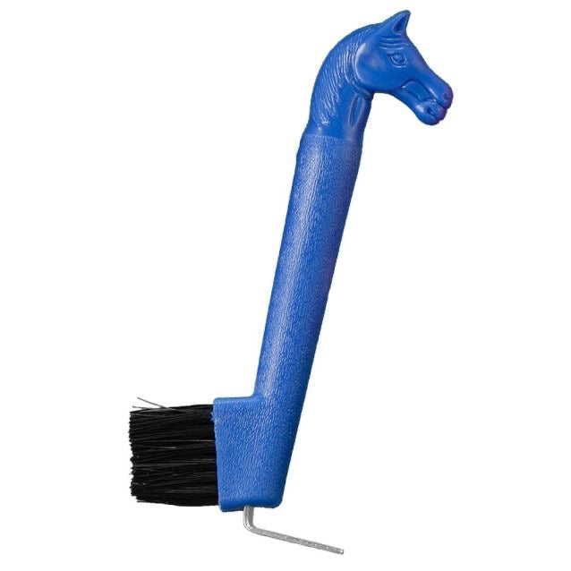 Blue horse head hoof pick with brush