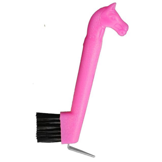 Pink horse head hoof pick with brush