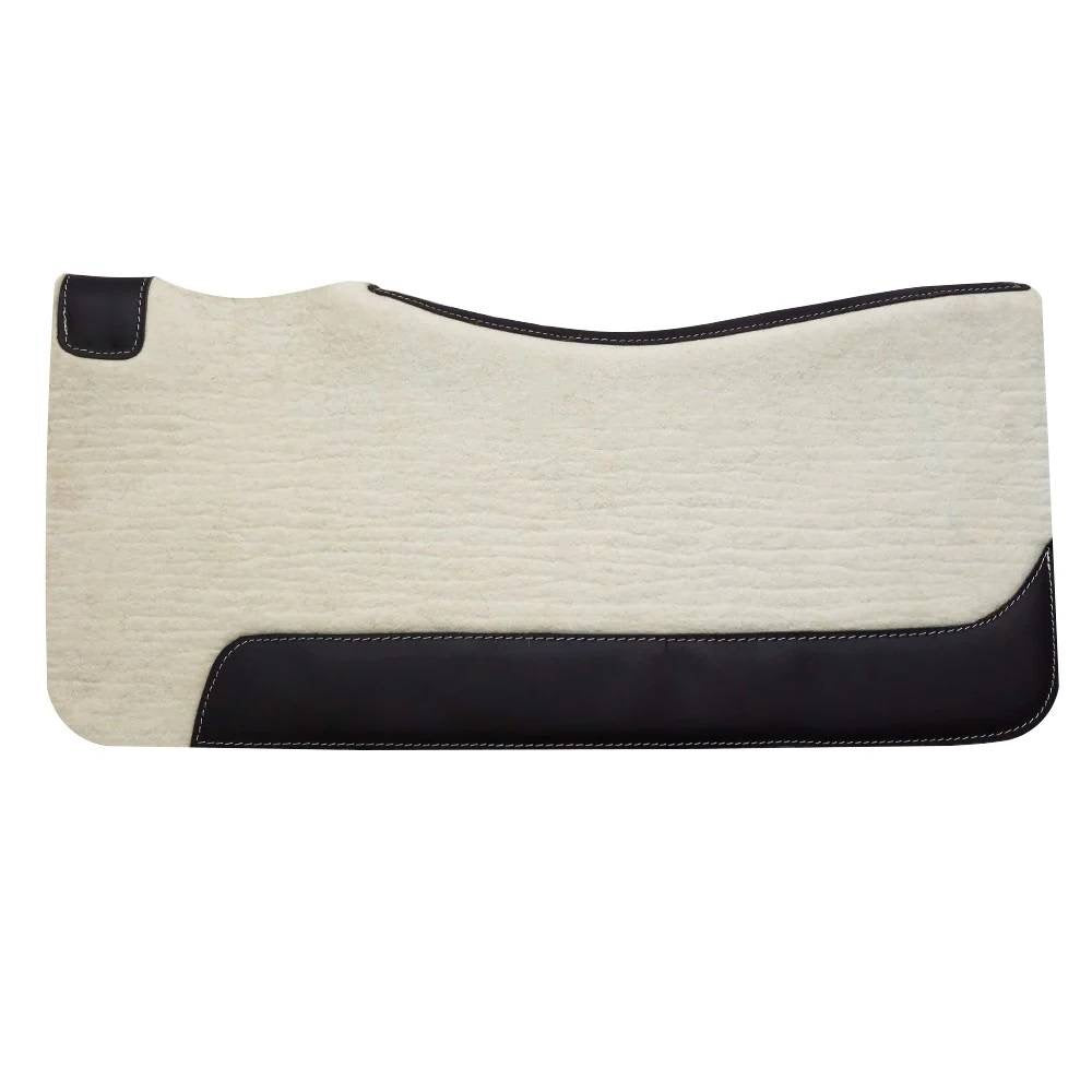 white and leather equestrian western saddle pad with leather wither spot and bottom leather patch