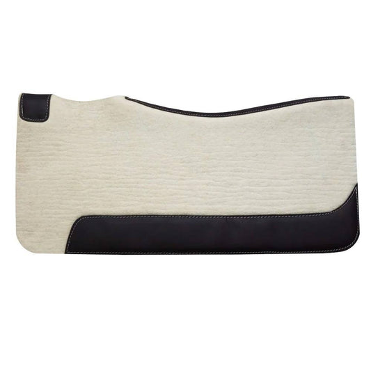 white and leather equestrian western saddle pad with leather wither spot and bottom leather patch