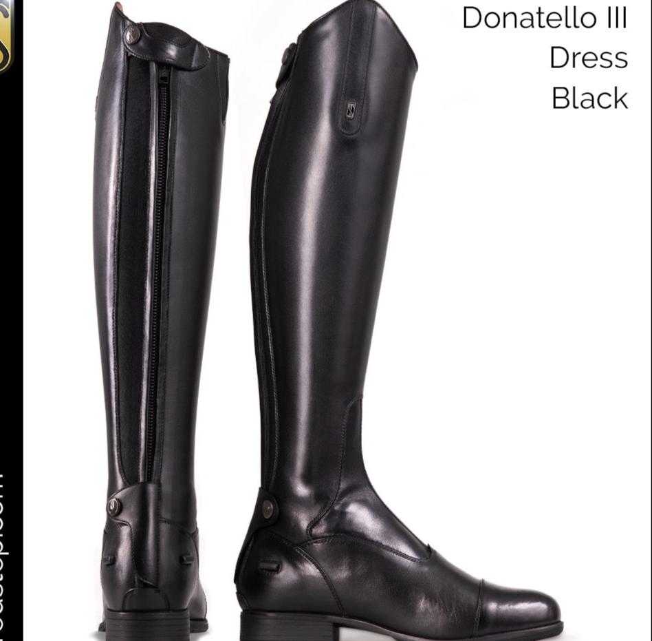 Pair of black equestrian tall dress boots.