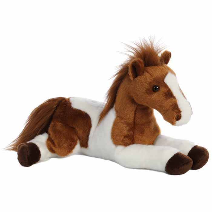 Child's stuffed animal. A brown and white paint colored horse with a whited blaze