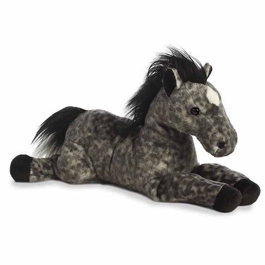 Child's stuffed animal. A dapple grey colored horse with white star.