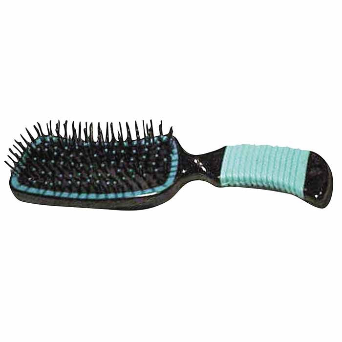 Hair brush with a curved grippy handle