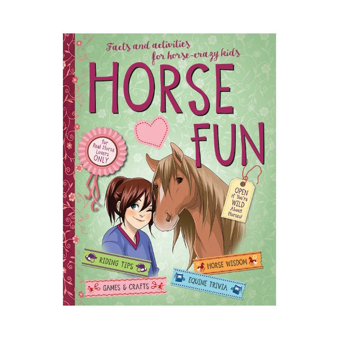 Cover of Horse Fun book showing a girl and a horse drawing on a green background