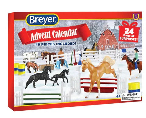 boxed Breyer 24 day Advent Calendar showing frolicking horse toys and arena accessories